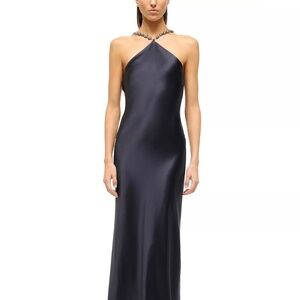 STAUD Cadence Beaded Strap Satin Gown